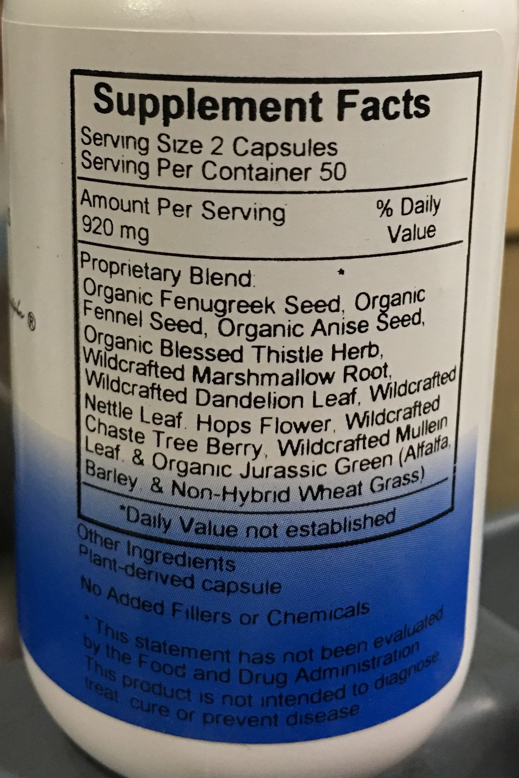 Herbal blend of fenugreek, fennel, blessed thistle and other botanicals