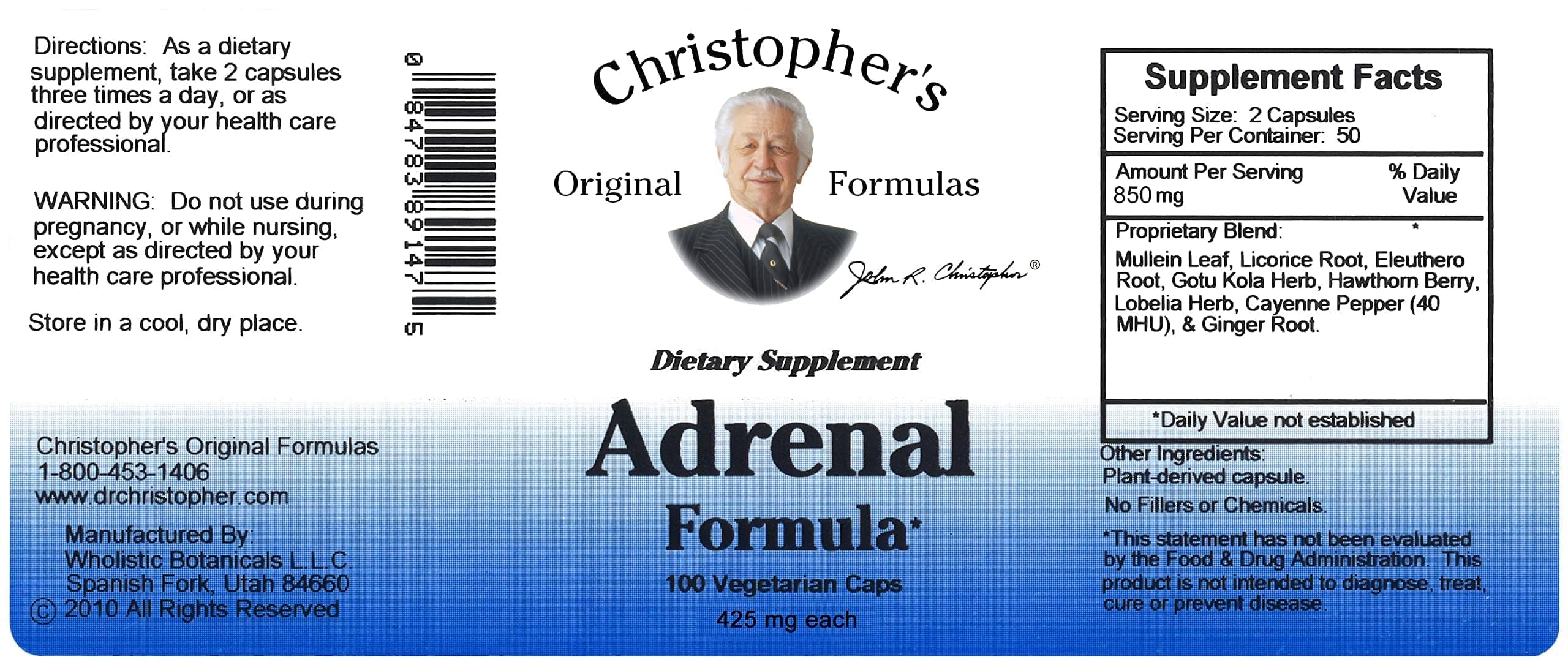Christopher's Original Formulas Adrenal capsules close-up illustrating plant-based cortisol support.