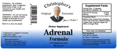 Christopher's Original Formulas Adrenal Formula capsules arranged on a tray, supports energy and focus.