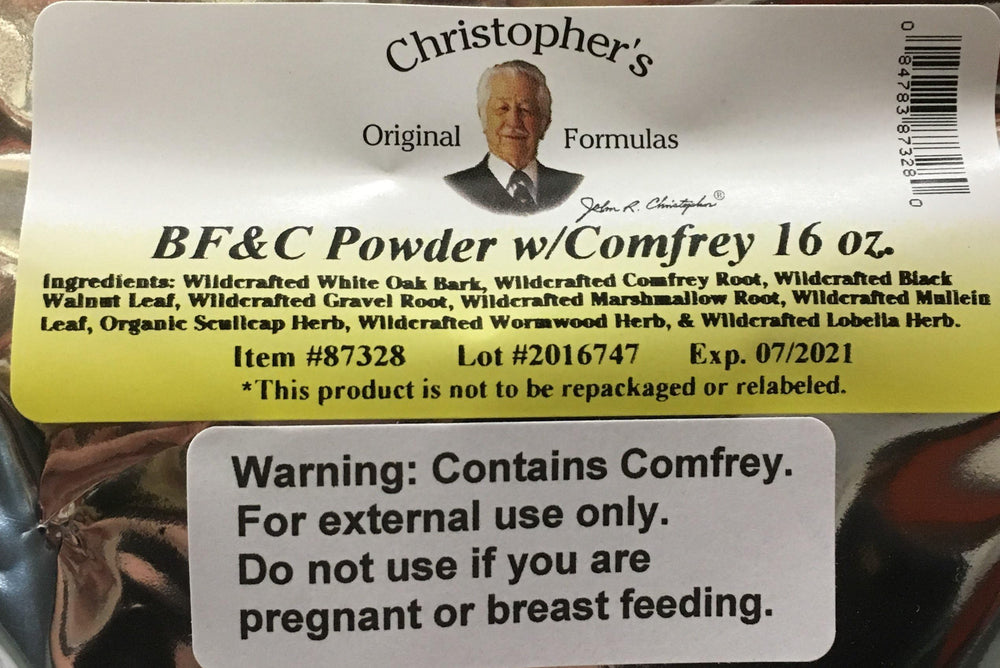 Close-up of BF&C powder with a spoon, highlighting tissue support.