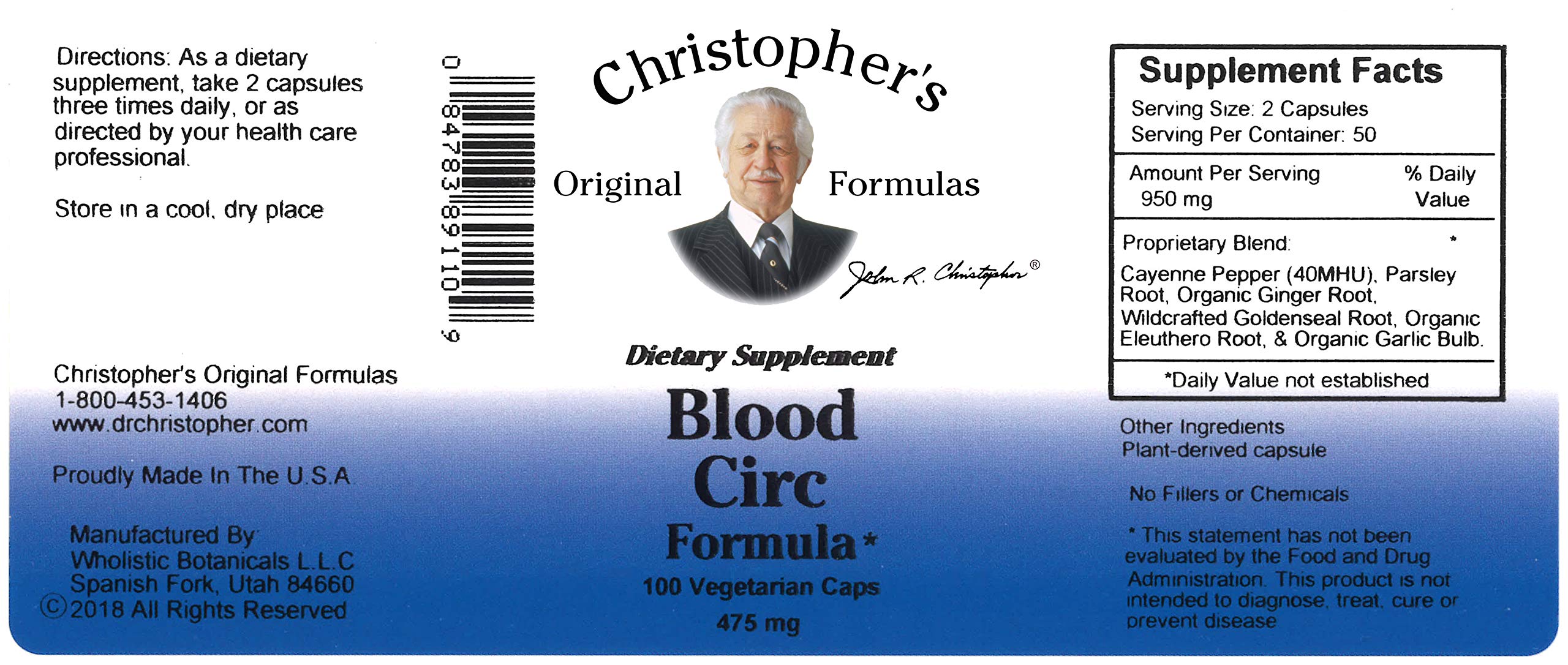 Blood Circ Formula capsules by Christopher's Original Formulas ready for daily use