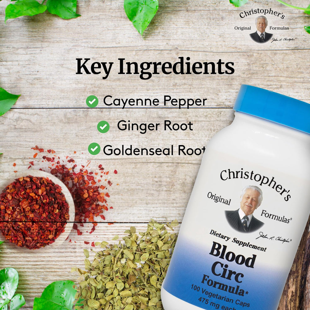 Christopher's Original Formulas Blood Circ Formula packaging and USA-made label ensure quality.