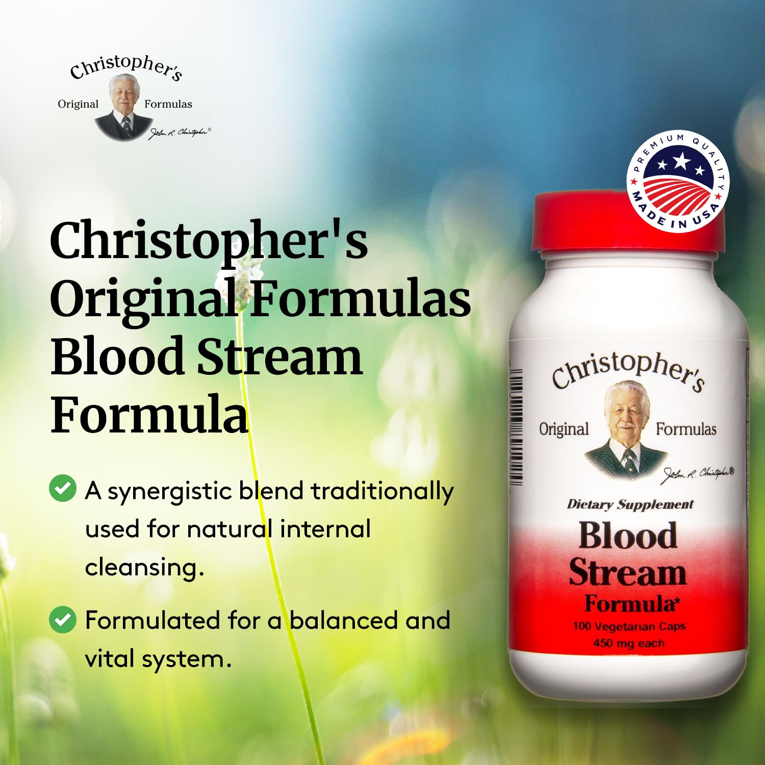 Christopher's Original Formulas Blood Stream packaging shows daily-use guidance.