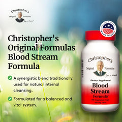 Christopher's Original Formulas Blood Stream packaging shows daily-use guidance.