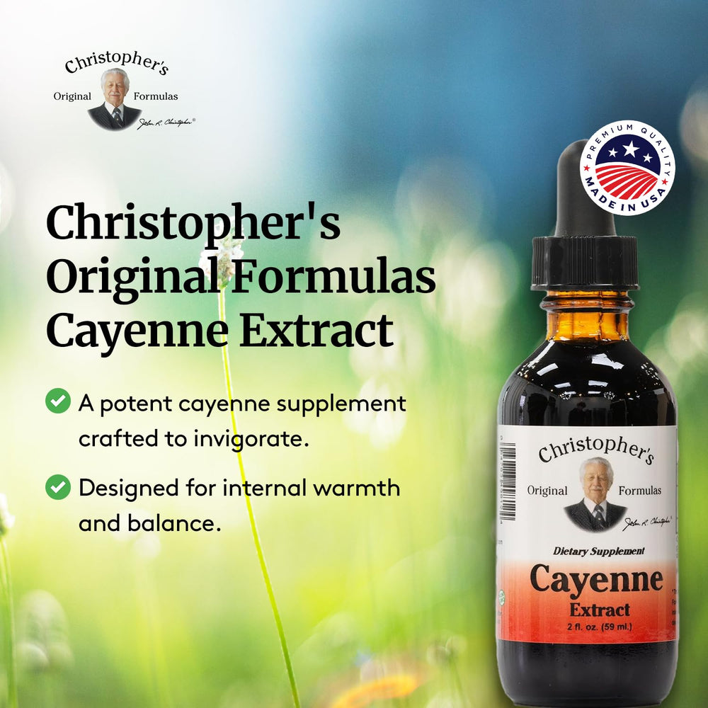 Measuring dropper with Cayenne Extract emphasizes precise dosing.