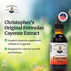 Measuring dropper with Cayenne Extract emphasizes precise dosing.