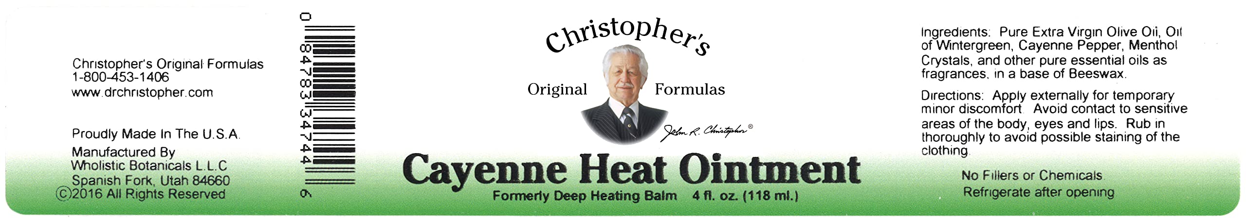 Christopher's Original Formulas Cayenne Heat Ointment packaging and labeling detail.