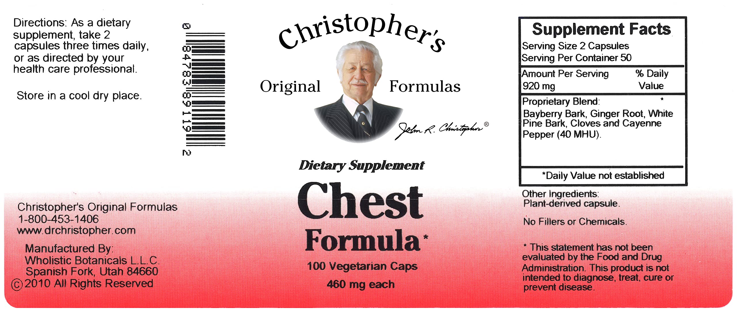Christopher's Original Formulas Chest Formula packaging detailing label and capsules.