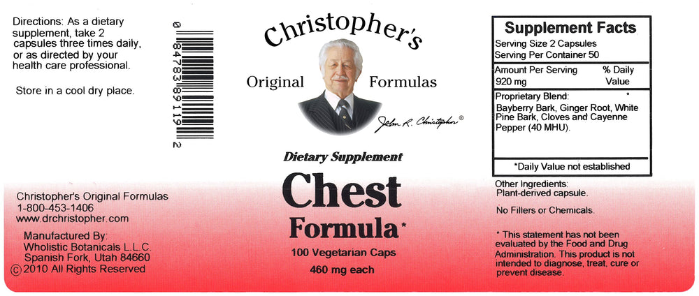 Christopher's Original Formulas Chest Formula packaging detailing label and capsules.