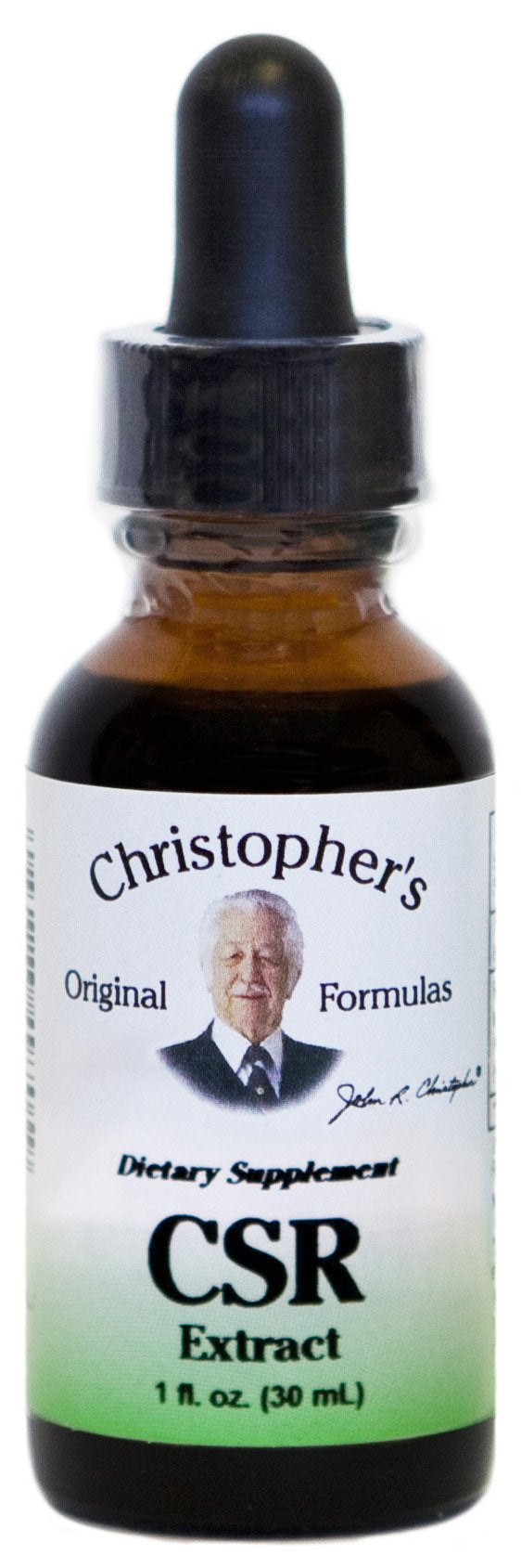 Christopher's Original Formulas CSR Extract bottle shows compact 1 oz size for easy on-the-go use.
