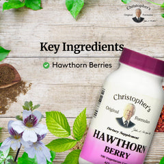 Christopher's Original Formulas Hawthorn Berry Capsules pour for easy daily use.