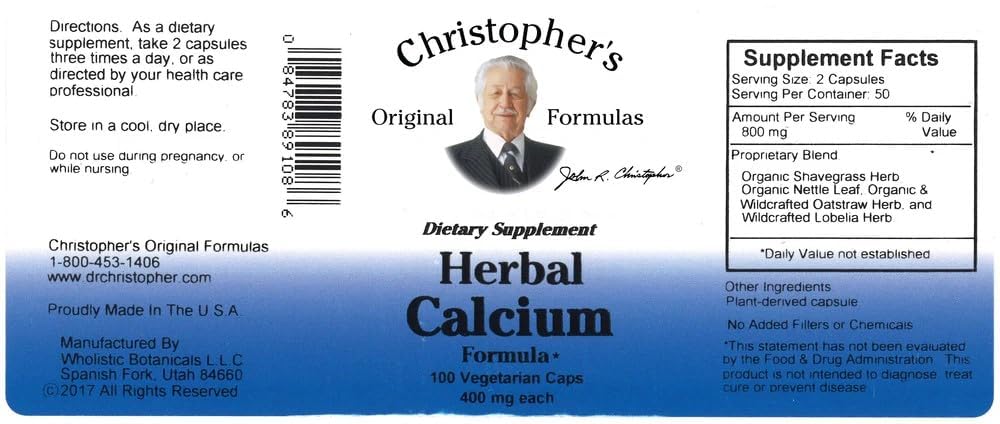 Herbal Calcium ingredients showcase Horsetail, Oat Straw, Nettle Leaf, Lobelia Herb