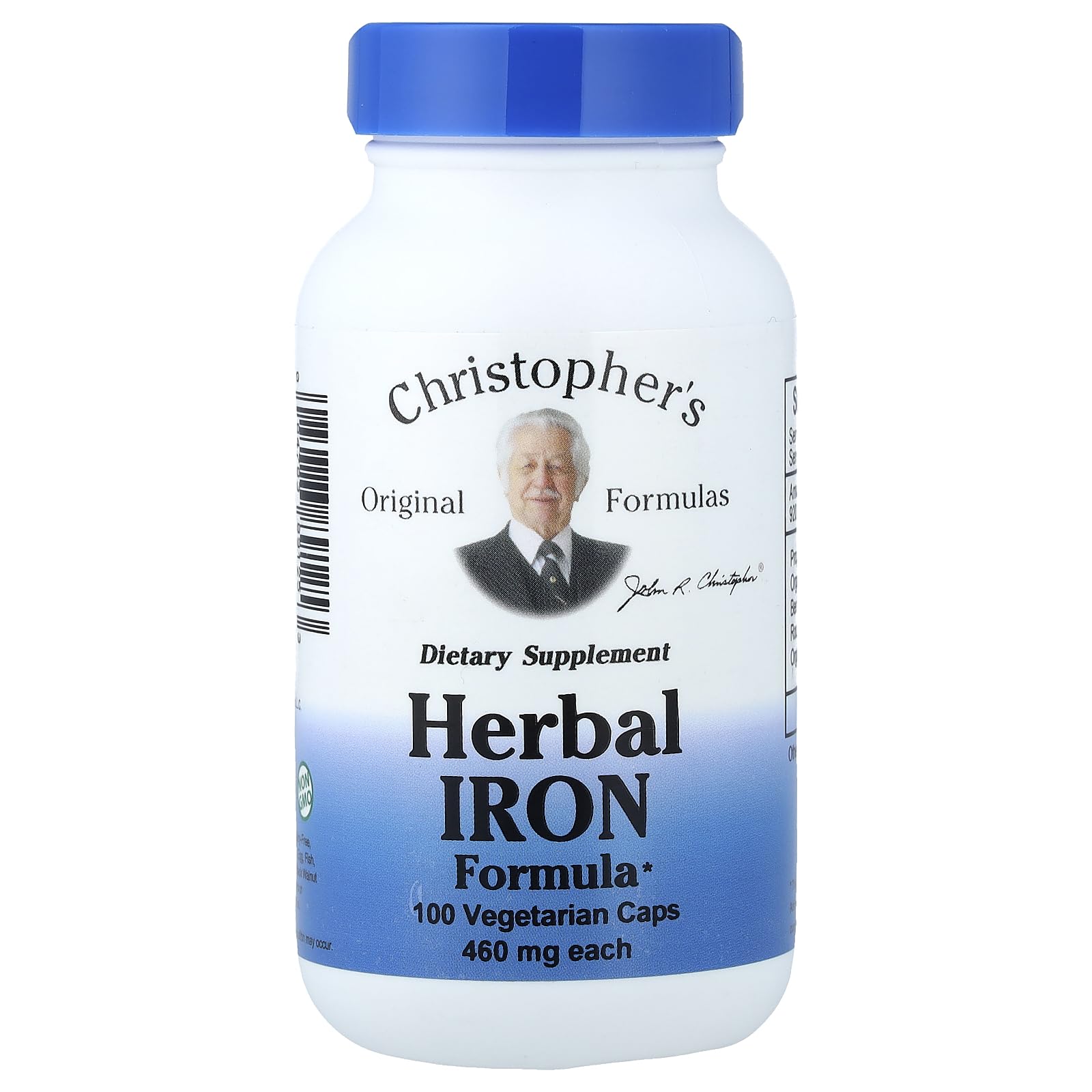 Christopher's Original Formulas herbal iron formula bottle showing natural iron support.