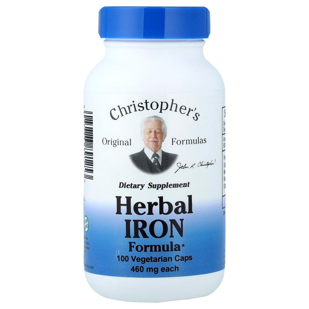 Christopher's Original Formulas herbal iron formula bottle showing natural iron support.