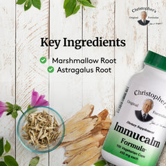 Immucalm capsules ready to support immune response with herbal blend.