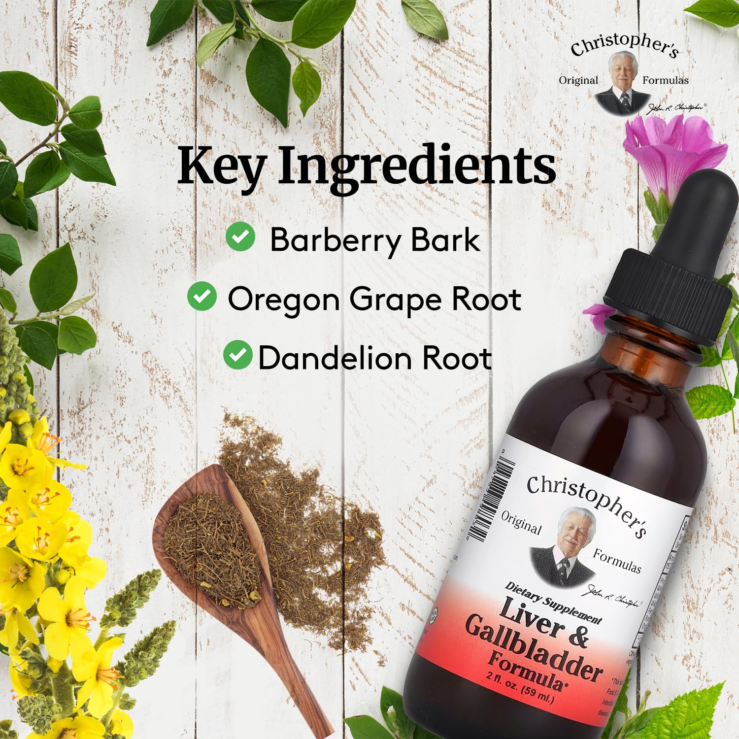 Christopher's Original Formulas Liver & Gallbladder label highlights the herbal detox blend.