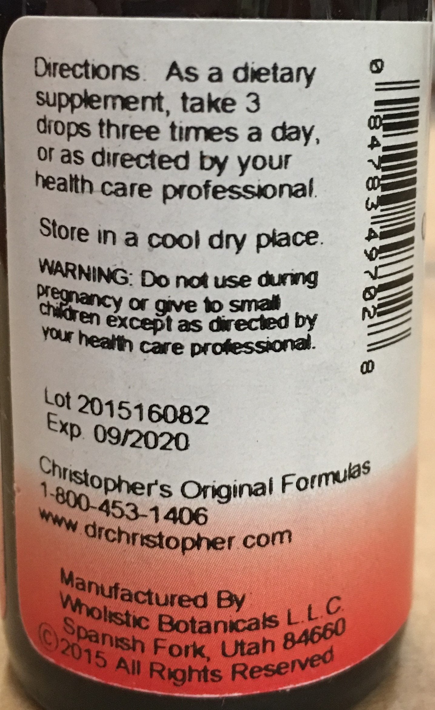Christopher's Lobelia tincture bottle with dropper highlights easy daily herbal use.