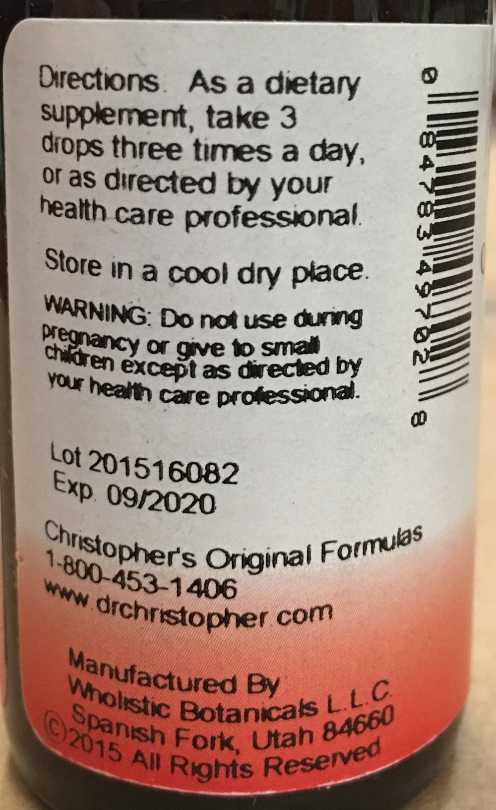 Christopher's Lobelia tincture bottle with dropper highlights easy daily herbal use.
