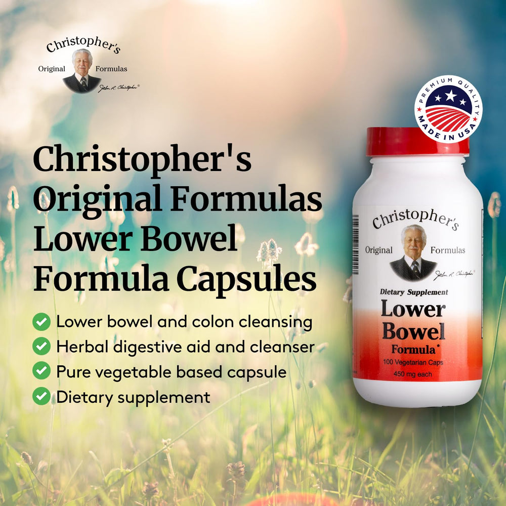 Close detail of the Lower Bowel Cleanse label from Christopher's Original Formulas.