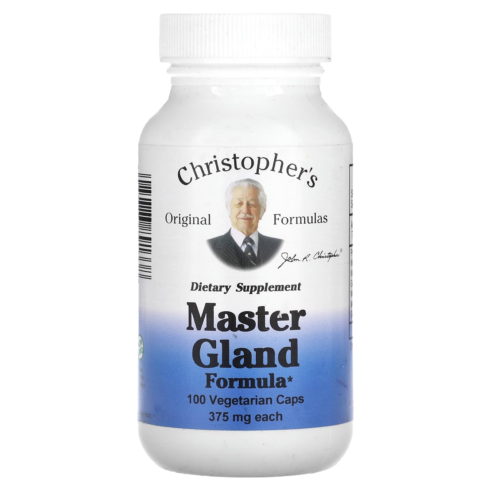 Christopher's Master Gland Formula bottle front showing 100 vegetarian capsules for daily wellness support.