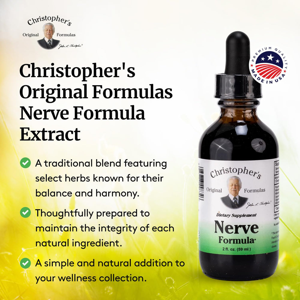 Daily-use Nerve Formula dropper bottle ready for convenient dosing.