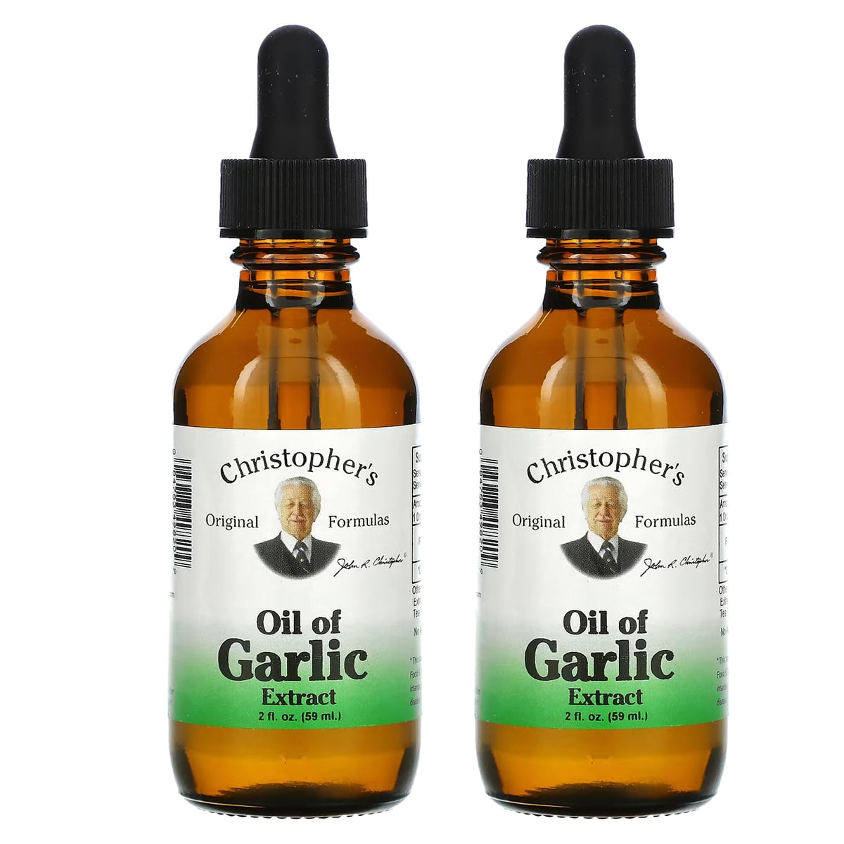Christopher's Original Formulas Oil of Garlic Extract bottle pour highlights easy dosing for skin use.