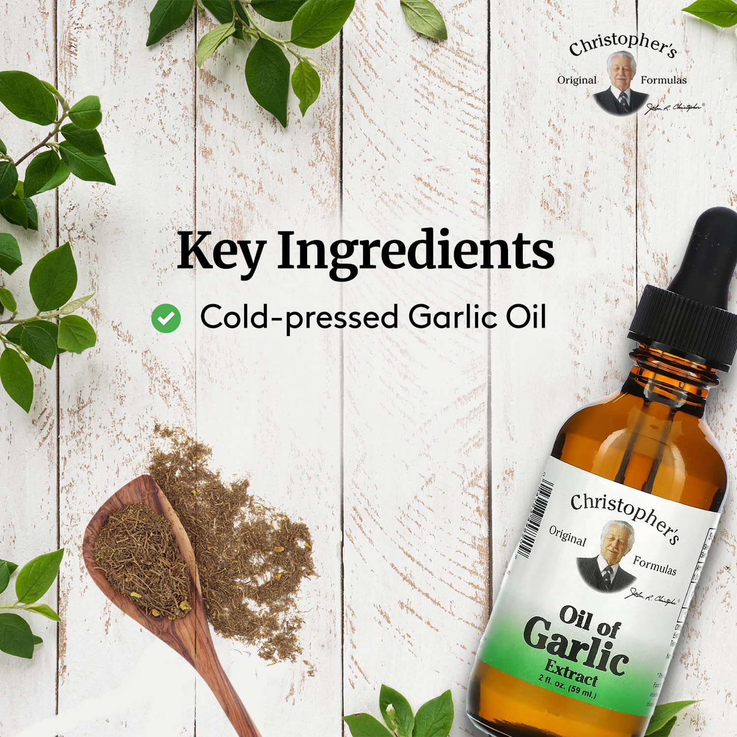 Christopher's Original Formulas Oil of Garlic Extract dropper-drops deliver a clean aroma for topical use.