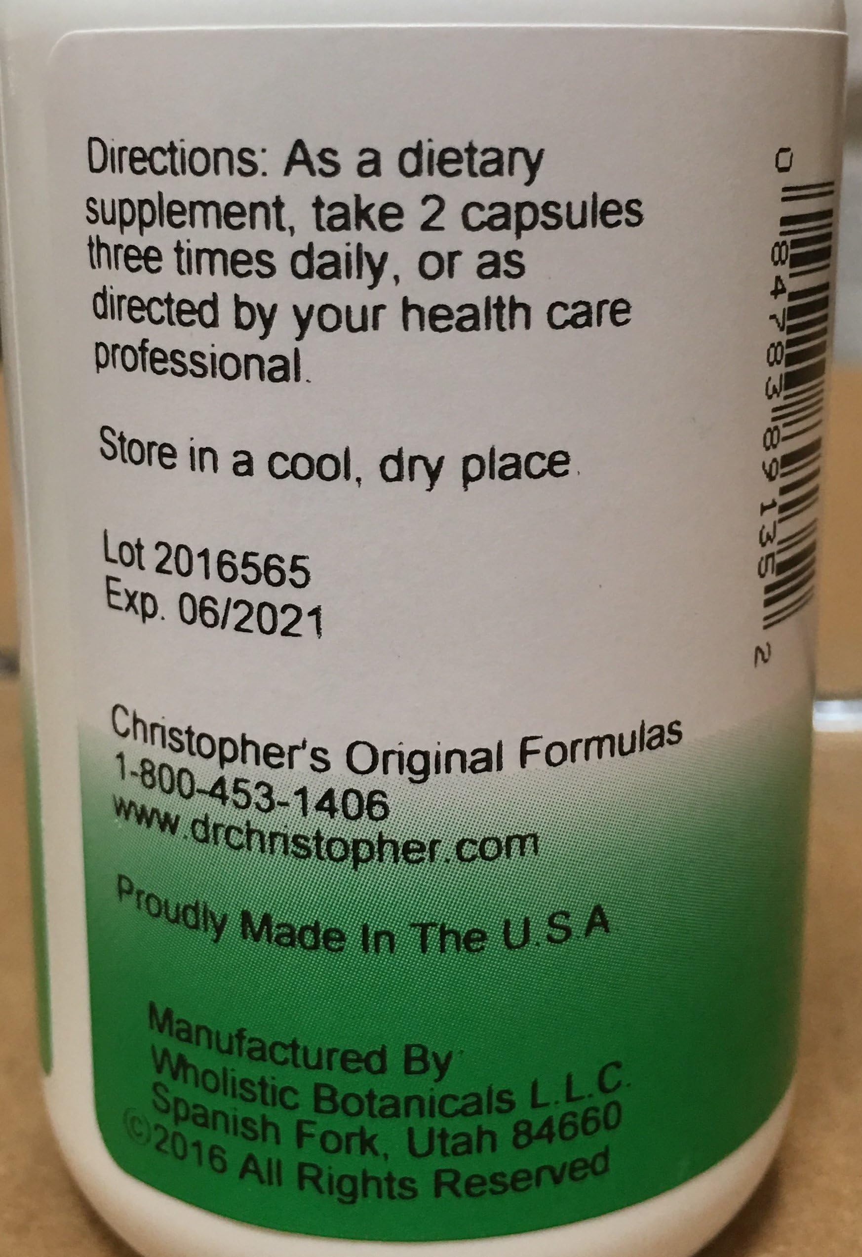 Christopher's Original Formulas label detail highlighting 100 capsules for multi-month use.