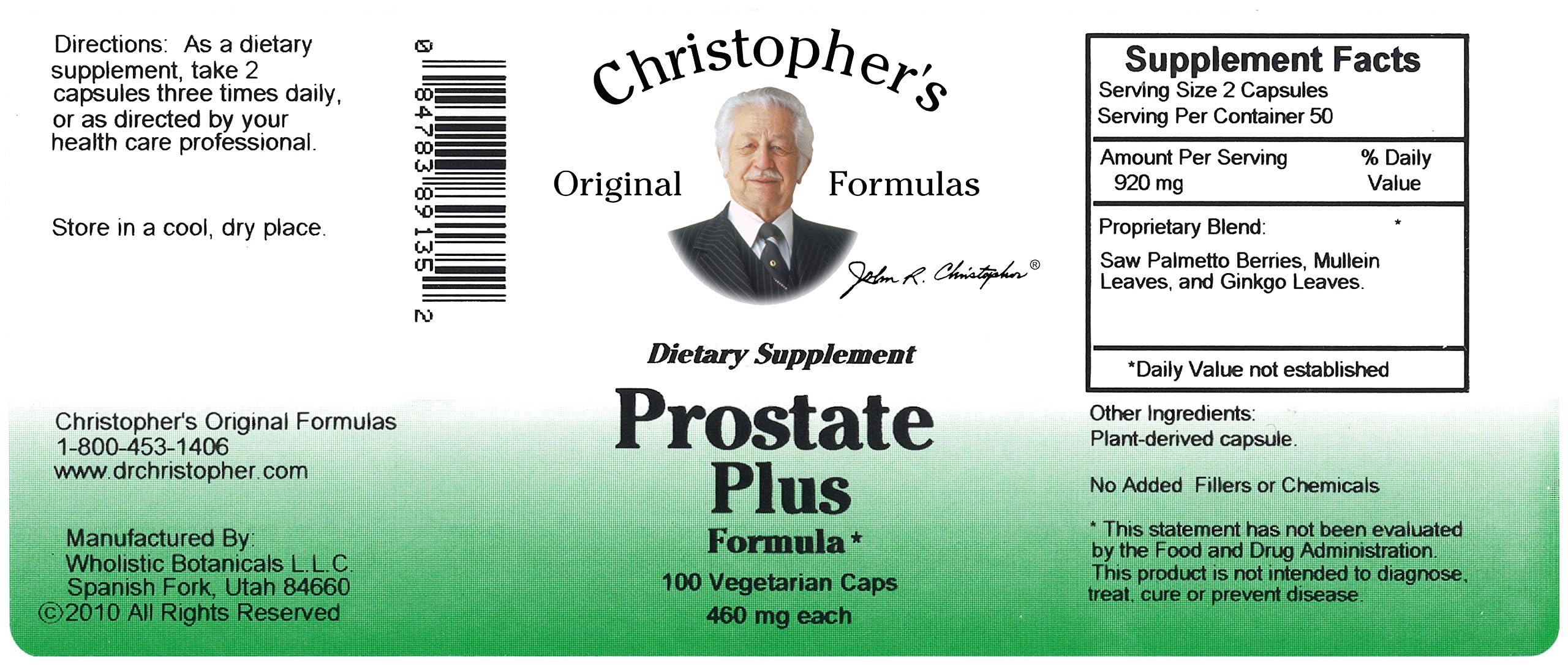 Christopher's Prostate Plus packshot with green cap bottle and white label for brand recognition.