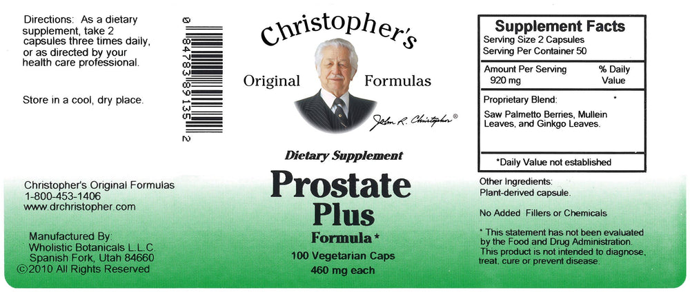Christopher's Prostate Plus packshot with green cap bottle and white label for brand recognition.