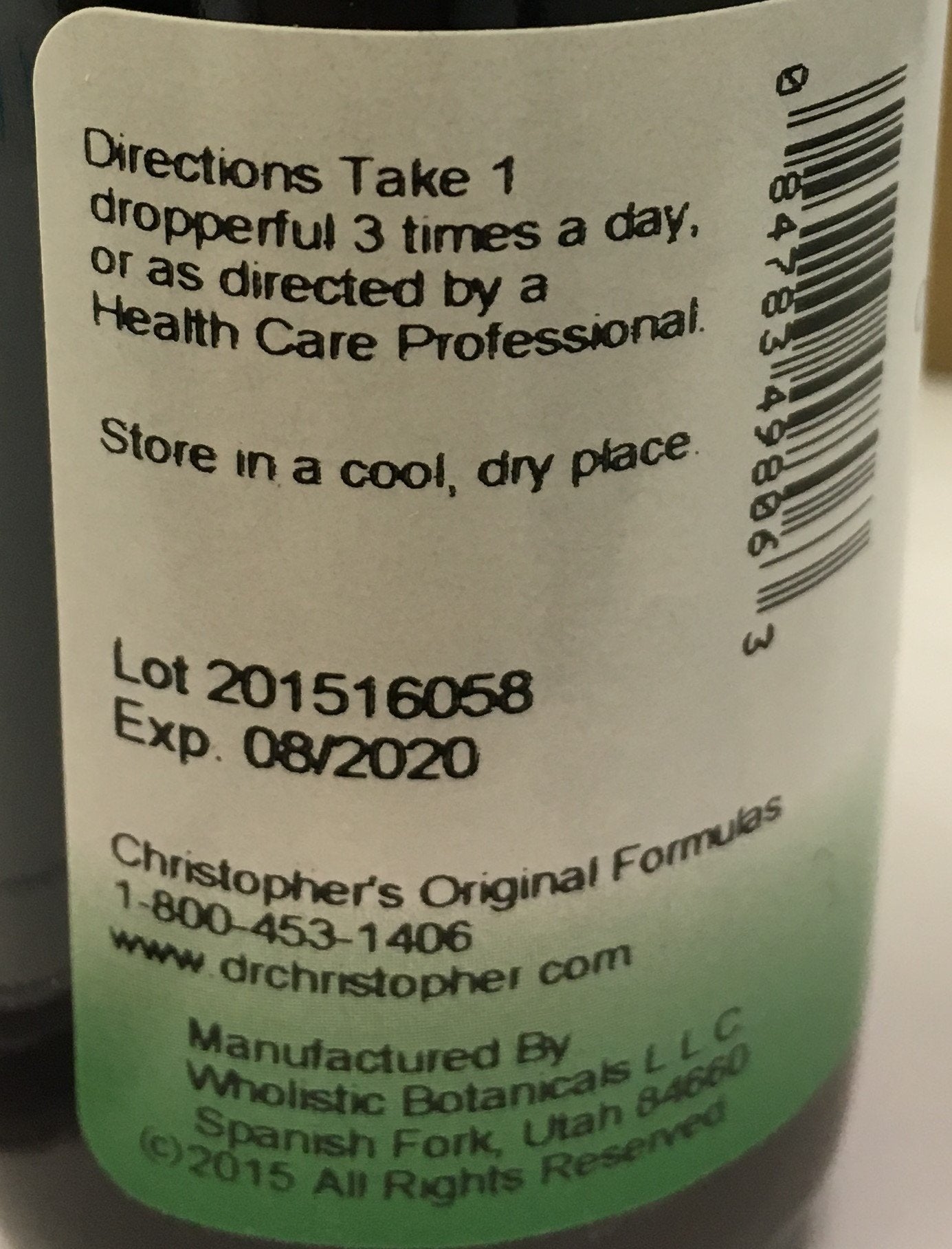 Christopher's Original Formulas dropper bottle closeup with precise dosing.