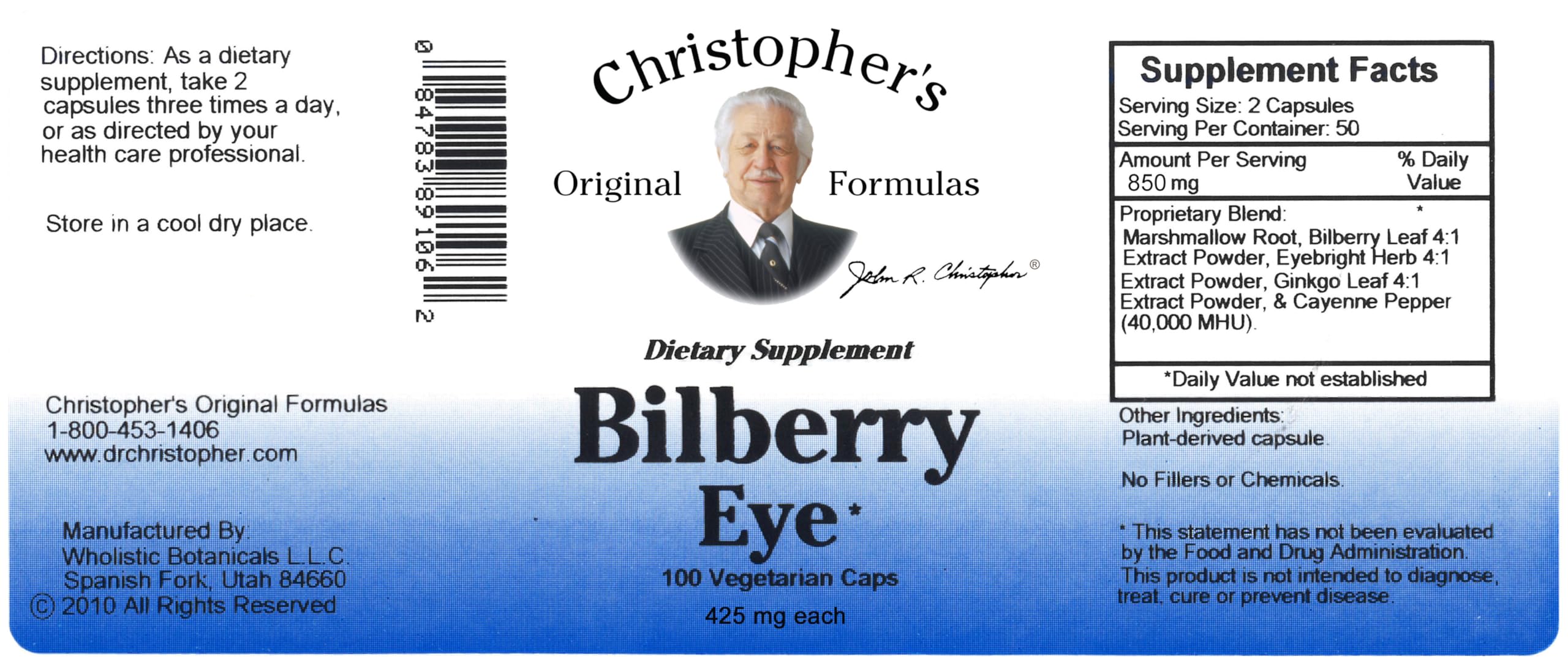 Christopher's Original Formulas ojo saludable al día: cápsulas vegetarianas fáciles de incorporar