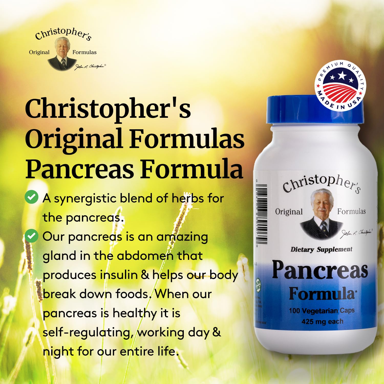 Christopher's packaging shows USA-made production and no fillers for clean label.