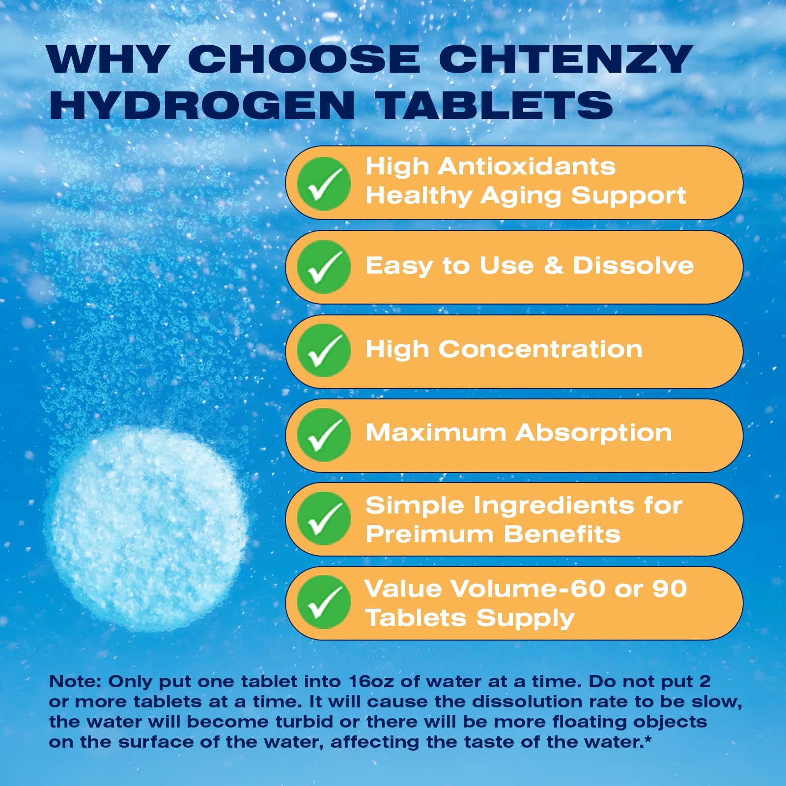 CHTENZY hydrogen water glass shows minerals and hydrogen for everyday focus.