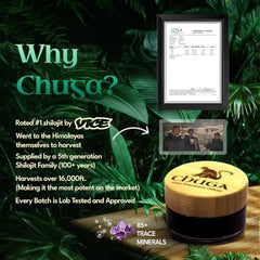 Close-up of Chuga Shilajit resin texture highlighting mineral-rich composition