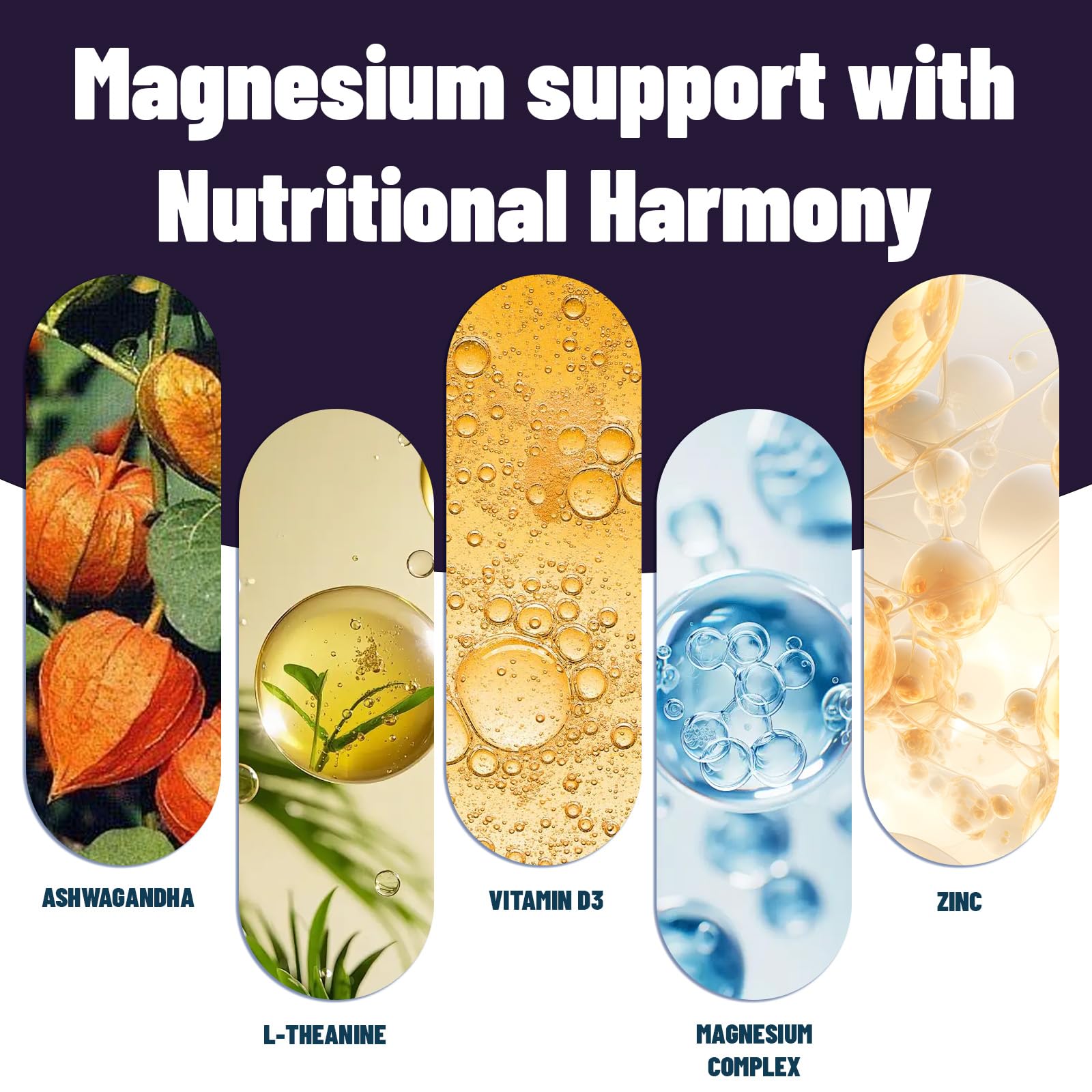 CHZHEN vitamin D3 ashwagandha and L-theanine visual for balanced wellness.