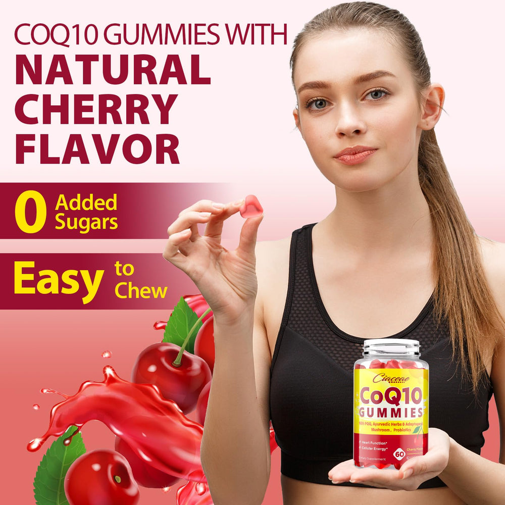 Ciaceae CoQ10 Gummies cherry flavor gummies on desk for tasty daily ritual