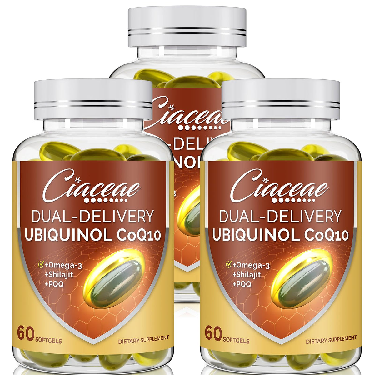 Ciaceae ubiquinol CoQ10 softgel bottle for daily energy support.