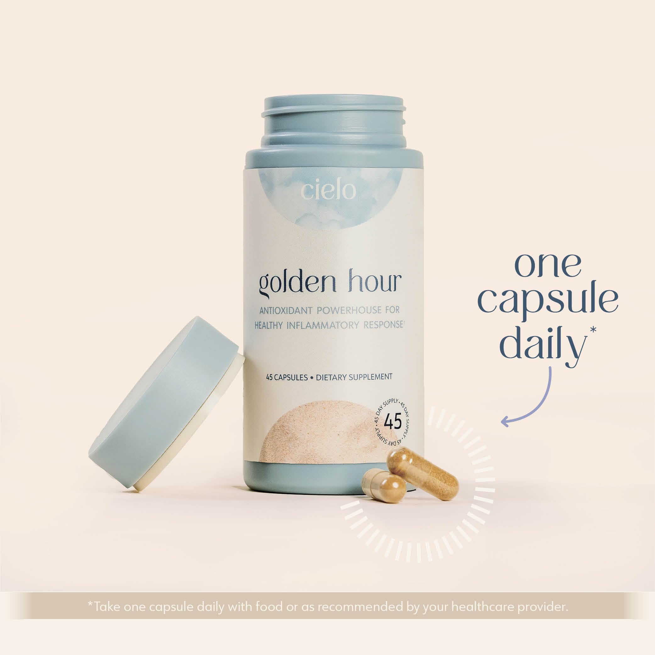 Cielo Golden Hour grape seed capsules supporting skin vitality.