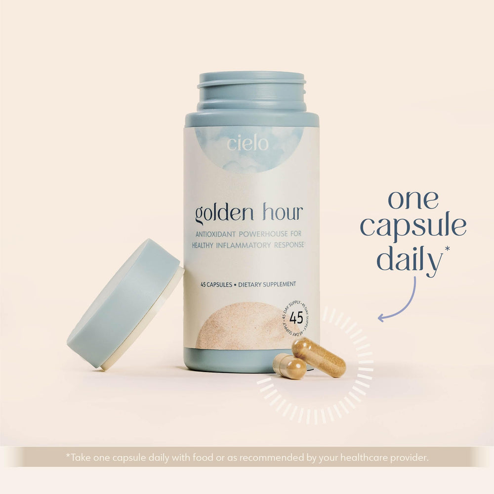 Cielo Golden Hour grape seed capsules supporting skin vitality.