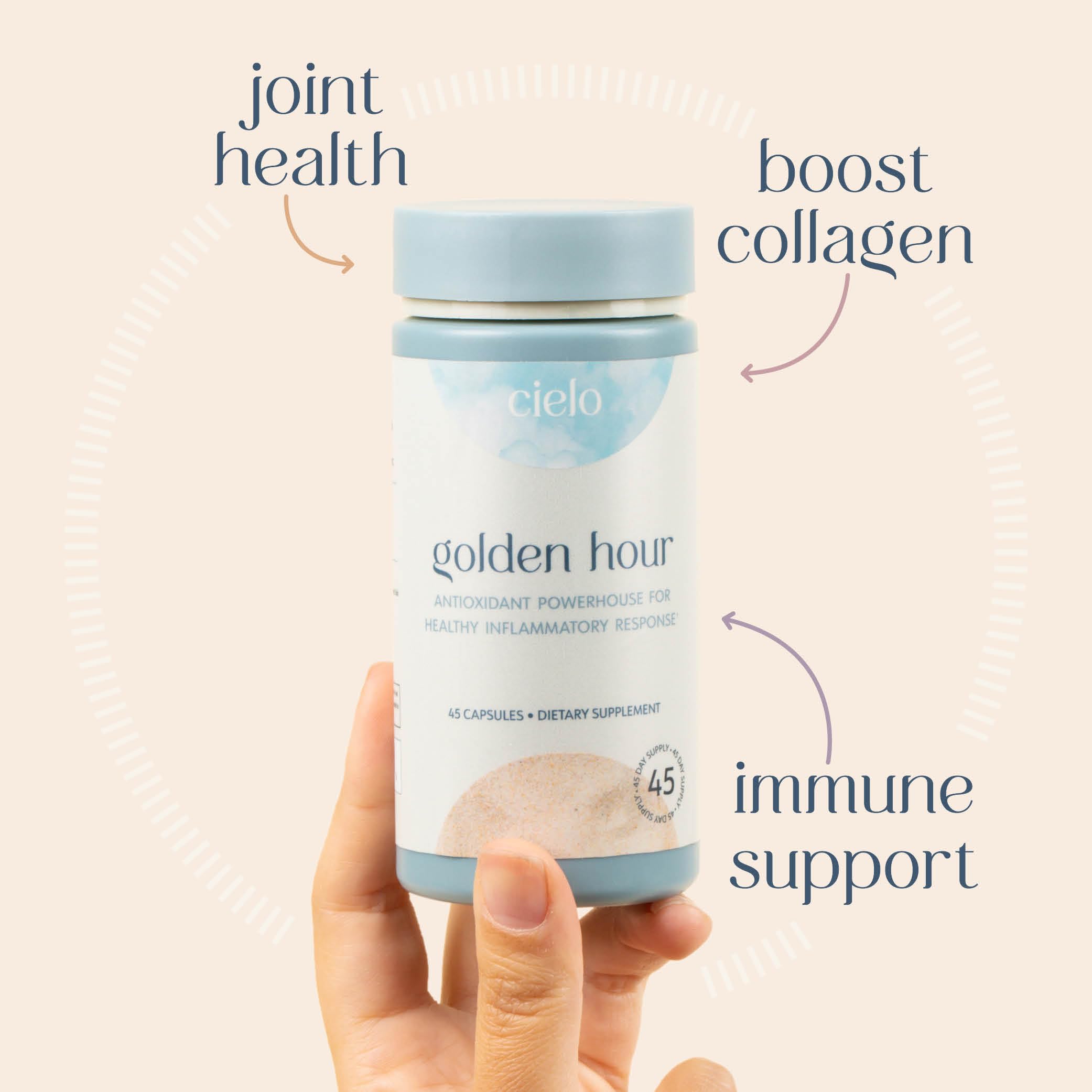 Cielo Golden Hour QuerceFIT capsule close-up highlighting immune support.