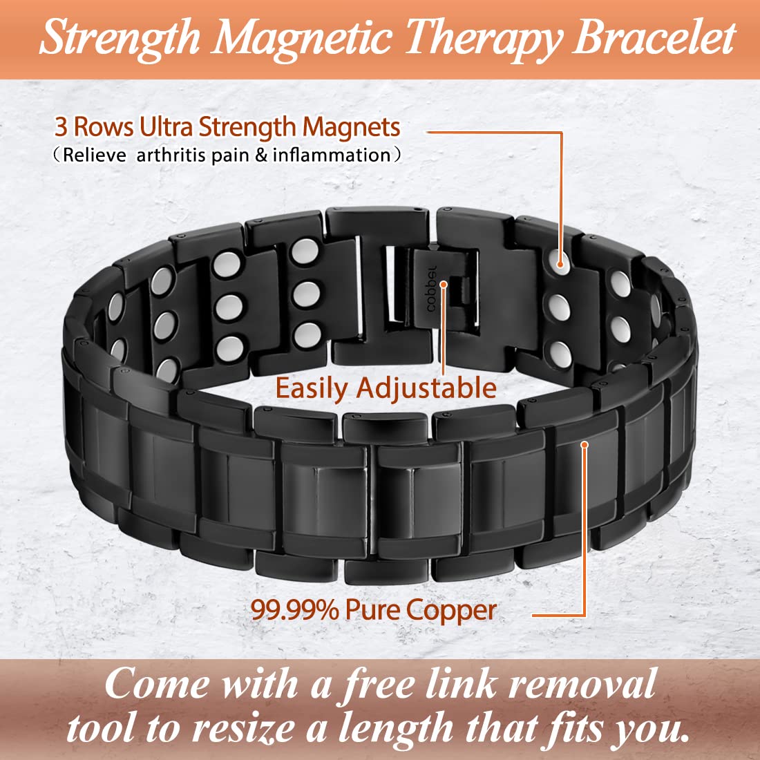 Cigmag 3X copper ring closeup with matching bracelet detail.