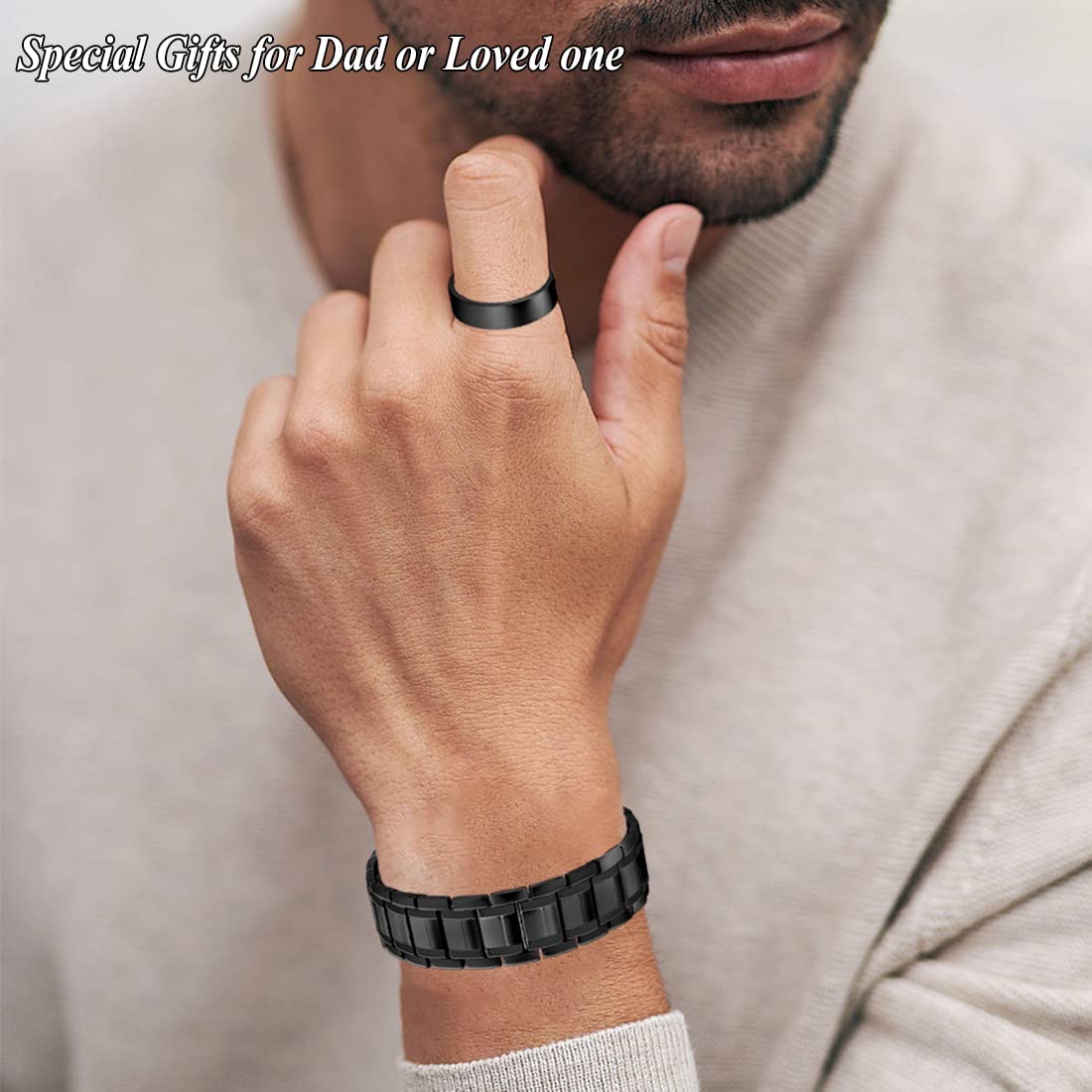 Cigmag 3X copper ring worn on finger, sleek compliment to bracelet.