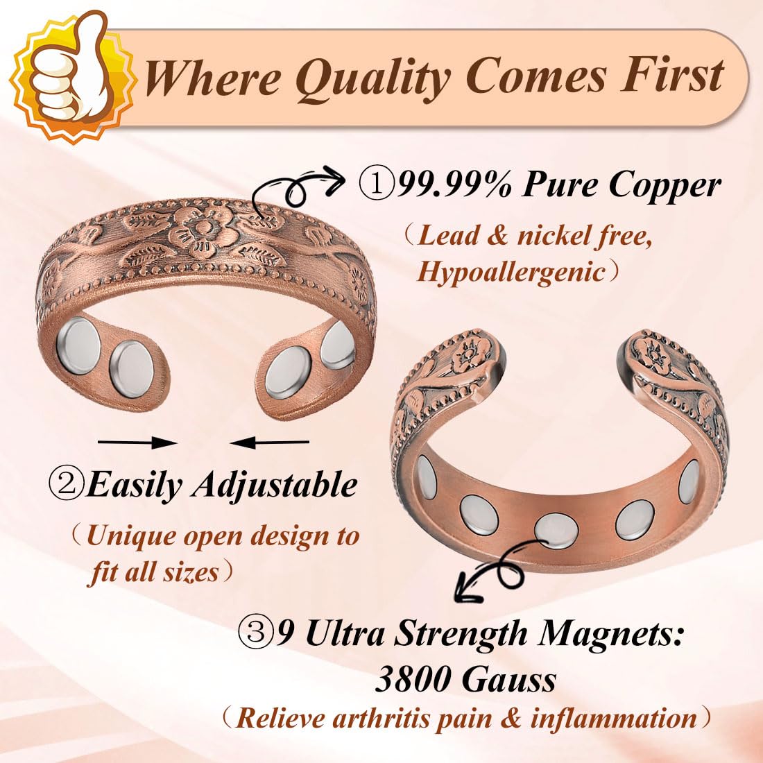 Cigmag 9X Copper Ring Plum adjustable open design ensures size flexibility