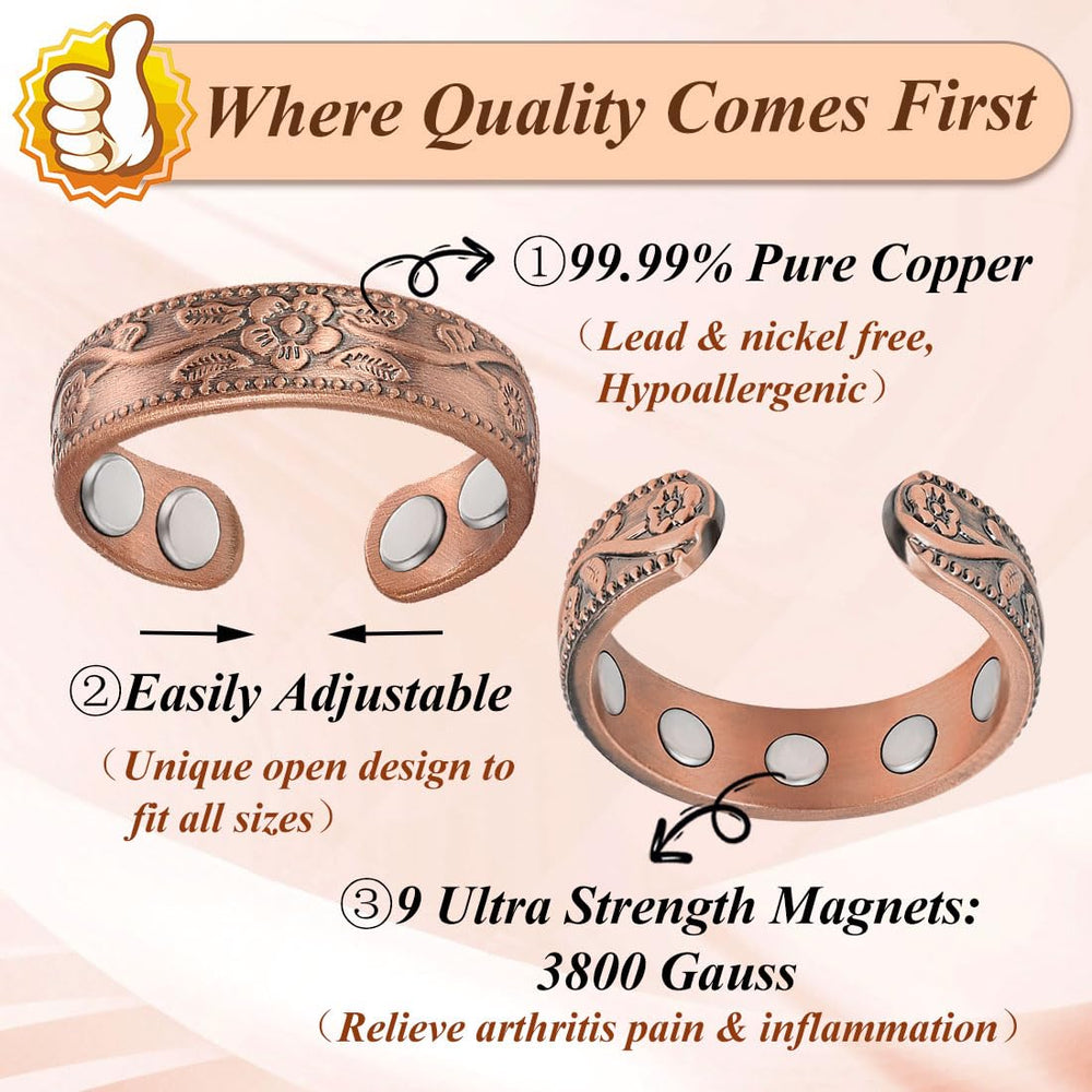 Cigmag 9X Copper Ring Plum adjustable open design ensures size flexibility