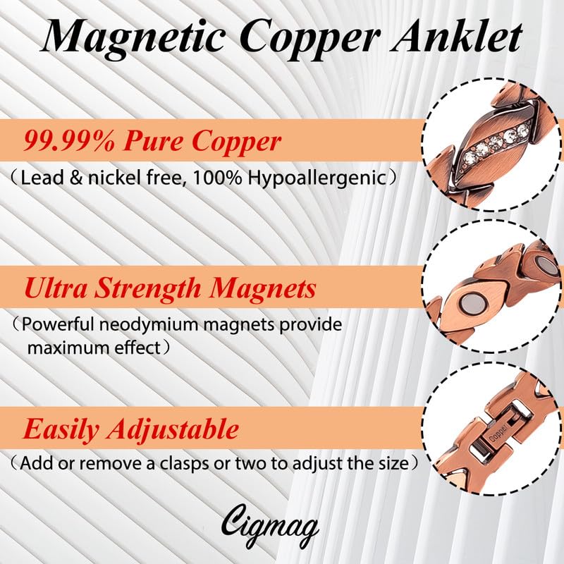 Cigmag Adjustable copper anklet with two extra clasps