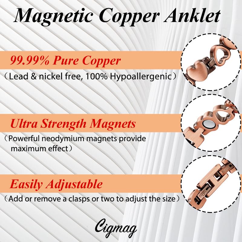 Adjustable clasps on Cigmag copper anklet for easy size customization