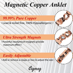 Adjustable clasps on Cigmag copper anklet for easy size customization