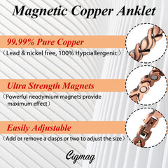 Cigmag copper anklet includes two inner clasps for easy size adjustments.