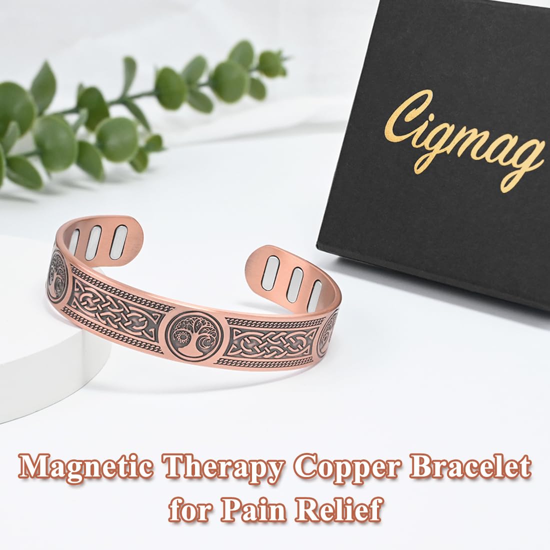 Cigmag copper bracelet daily-wear-perspective close-up shows versatile use